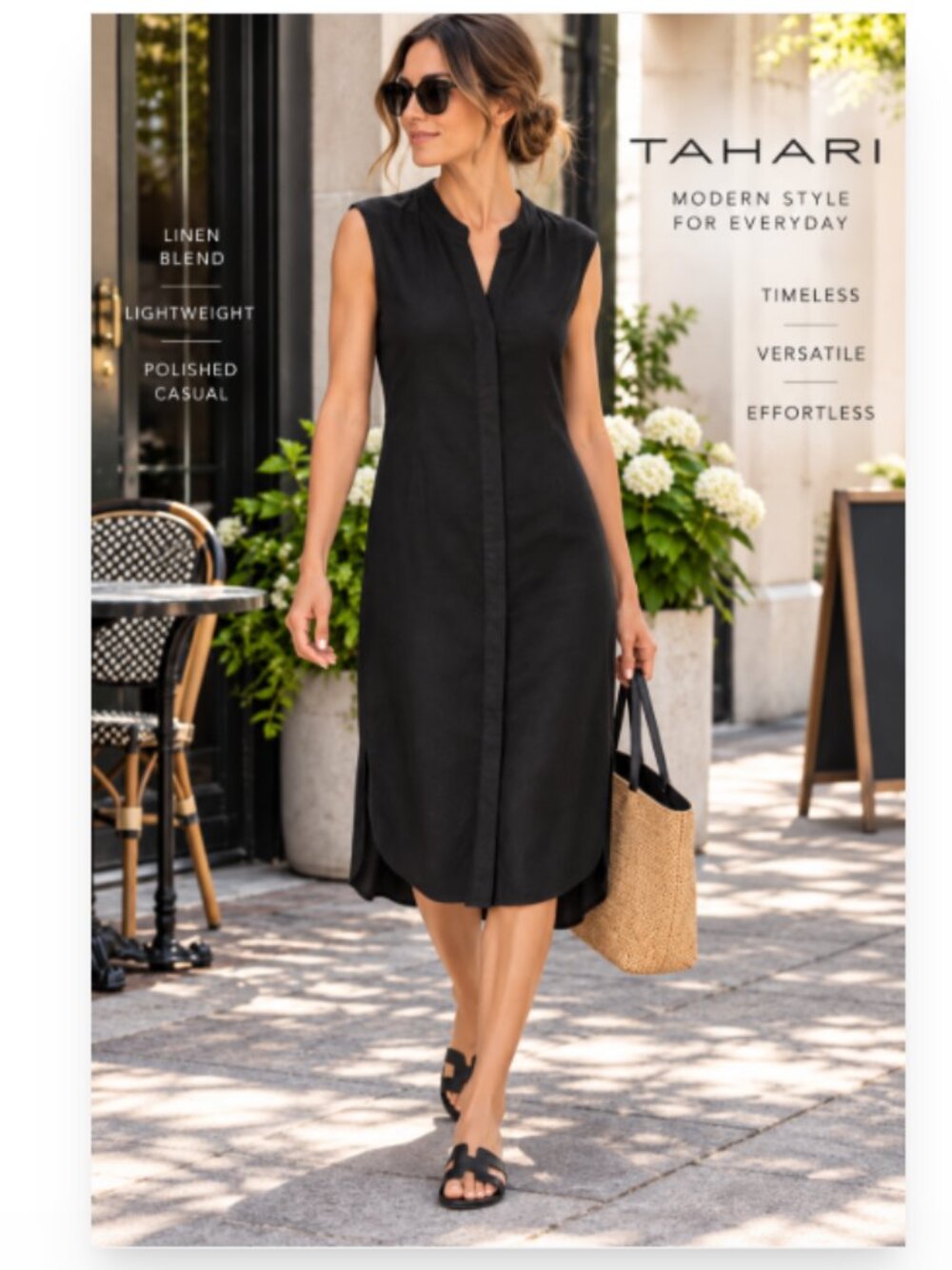 Tahari Size 2 Linen Midi Shirt Dress Sleeveless Minimalist